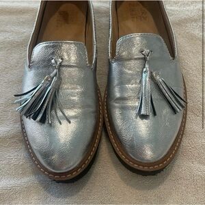 Silver Leather Tassel Loafers